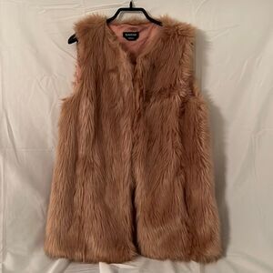 Bebe Pink and Brown Faux Fur Vest